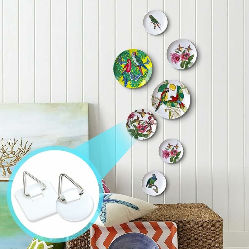 50-Pack 1\" Invisible Adhesive Hangers, Self-Adhesive Vertical Wall Plaque Hangers, Wall Plaques for Plates, Pictures, Decorative Art (White) - Image 4