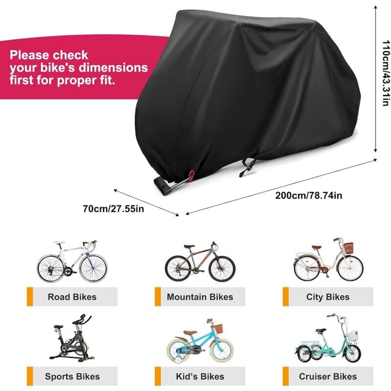 Waterproof 210D Oxford Bicycle Cover for 2 Bikes with Lock Holes, Windproof Storage Bag for Outdoor Bicycles, Compatible with 56Vingt - Image 4