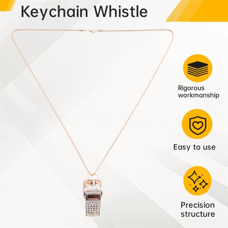 Whistle, metal and rhinestone crystal whistle, shiny with key ring for referees, coaches, teachers - Image 4