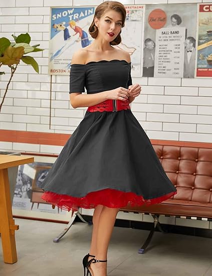50s Petticoat Rockabilly Dress Tulle Tutu for Women Red Red L - Image 4