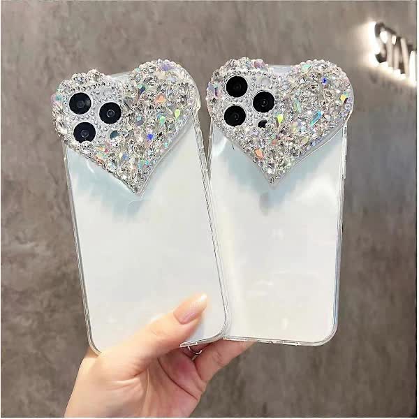 Compatible iPhone 15 Pro Max Case for Women and Girls, Luxury Bling Rhinestone 3D Diamond Love Case, Cute Pink Glitter, Sparkly Protective Case - Image 4