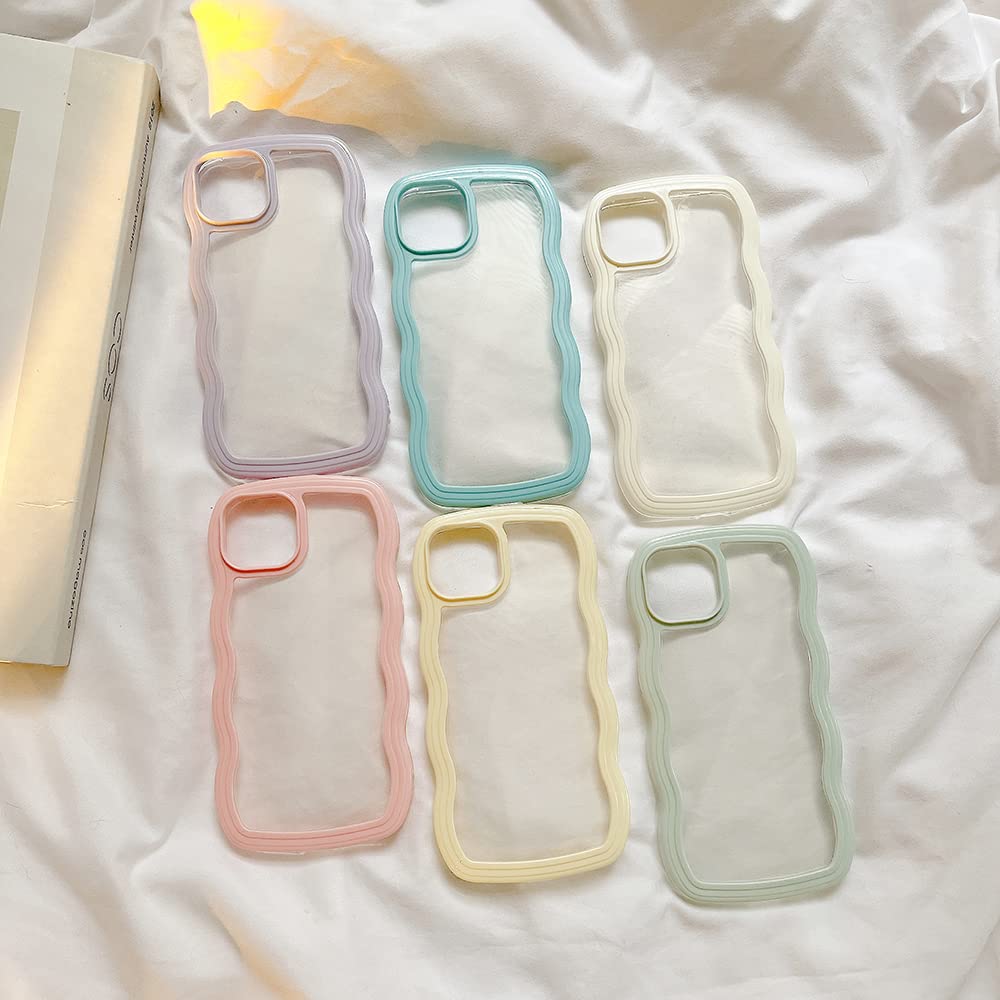 Transparent Cute Curly Simple Wavy Case, Aesthetic Design Bumper, Soft TPU for iPhone 14 Pro Max-White - Image 5