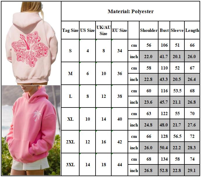 Palm Puff Oversized Hoodies for Women, Teenage Girls Preppy Sweatshirt Long Sleeve Y2K Graphic T-shirt with Pockets Light Blue Light Blue Light Blue S - Image 4