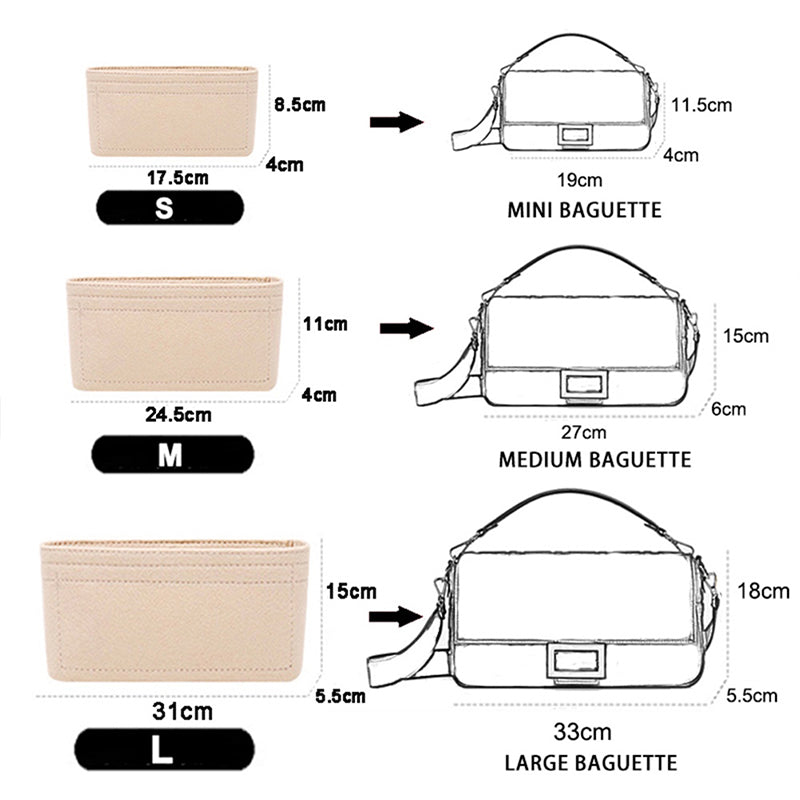 Multi-Pocket Women Insert Bag Handbag in felt fabric Black Black Black M - Image 5
