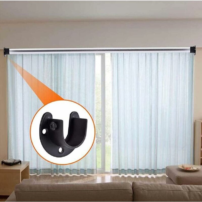 Wall Mounted Clothes Rod Holder, Curtain Rod Bracket, Shower Curtain Rod Bracket for 1.26 Inch Diameter Clothes Rod, 2-Pack - Image 5