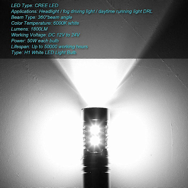 2x H1 LED Headlight Bulbs Conversion Kit High Beam Low Beam Fog Light 100W 6000K - Image 5