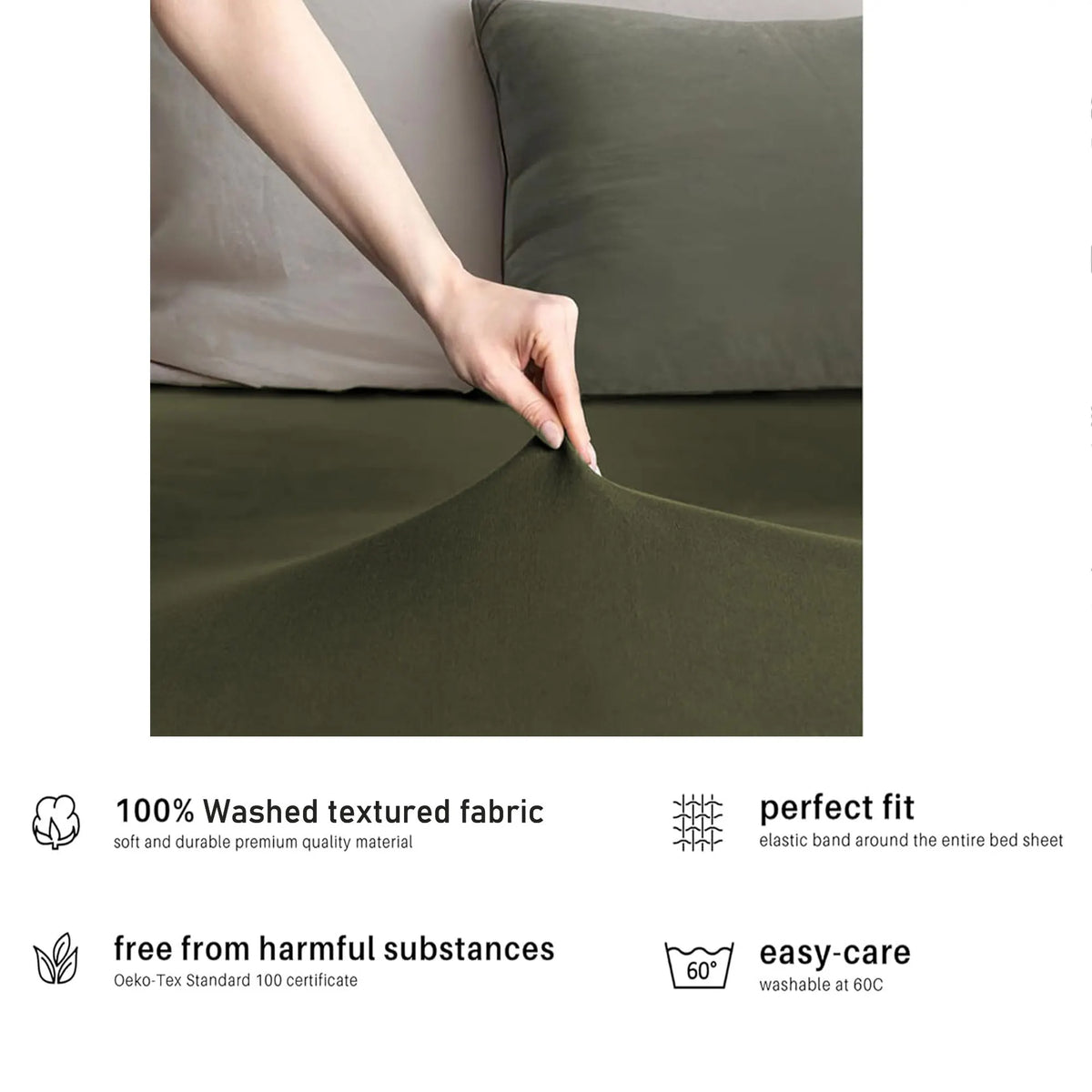 Hotel Quality Fitted sheets - 2 Piece Fitted sheets -Breathable Bedding - Wrinkle, Fade, Stain Resistant- 26inch/40cm Deep Pocket Fitted Bed Sheet-Wrinkle and Fade Resistant,(Olive green,King Single) - Image 5