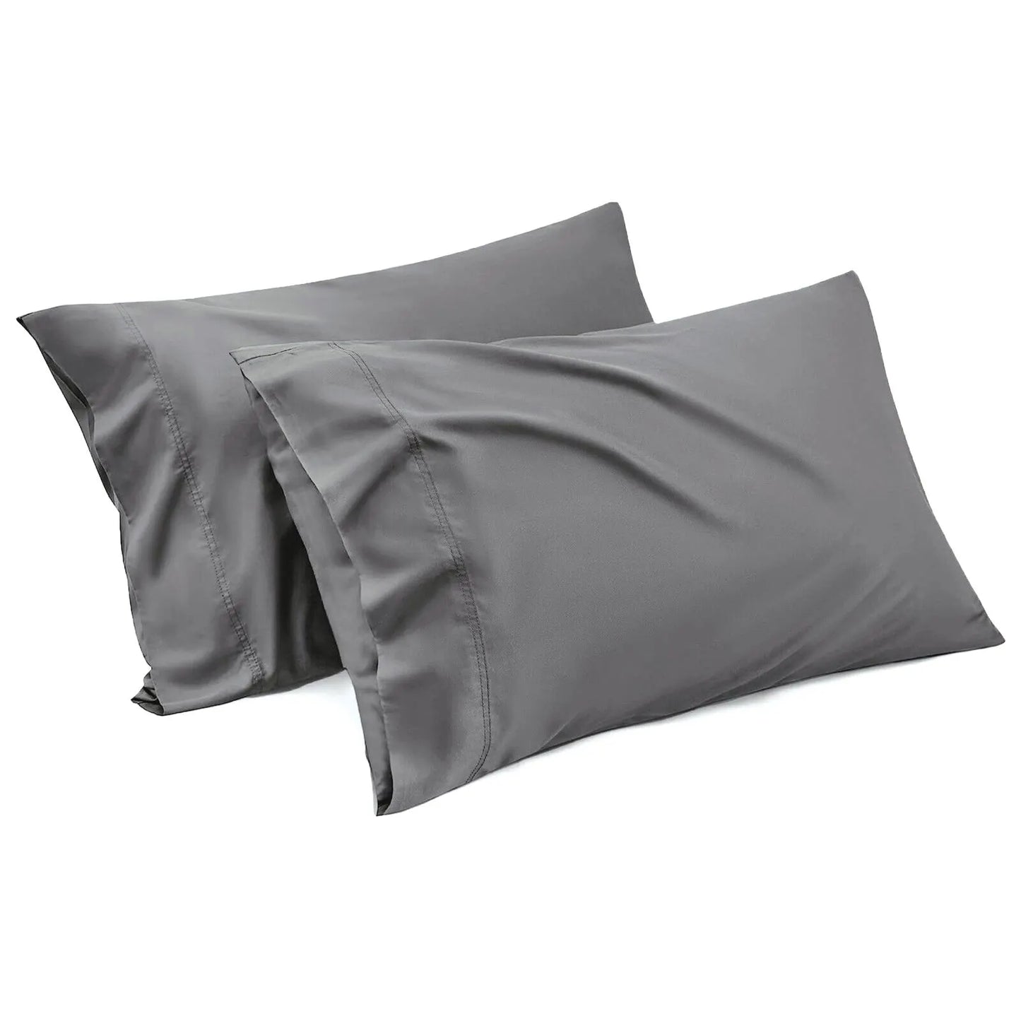 1000TC Ultra Soft Microfiber Pillowcases,Pair of Standard Pillow Covers,(Grey, Standard Size, 48x74 cm)