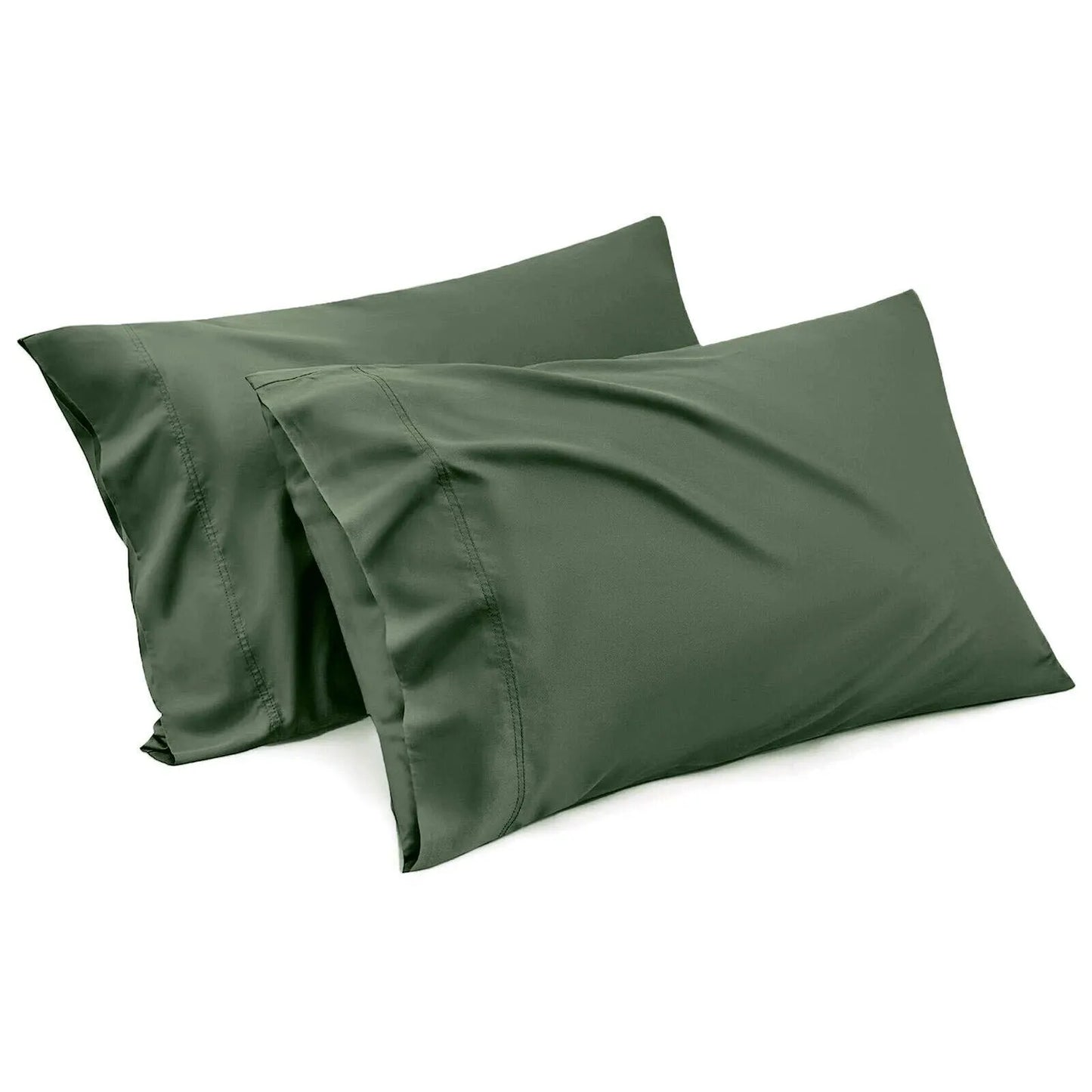 1000TC Ultra Soft Microfiber Pillowcases,Pair of Standard Pillow Covers,(Olive green, Standard Size, 48x74 cm)