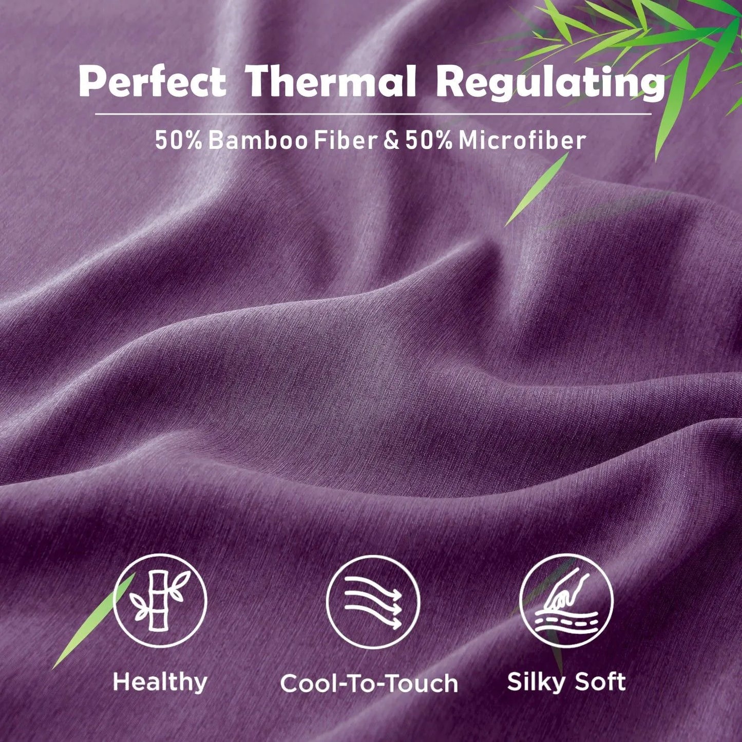 3 Piece Hotel Bamboo Cooling Fitted Sheet Set & Pillowcase -Ultra Soft 2000TC Breathable Fitted Bed Sheets Set with 37 Centimetre Deep Pocket-Cooling Sheets for Hot Sleepers(Purple,Super King) - Image 6