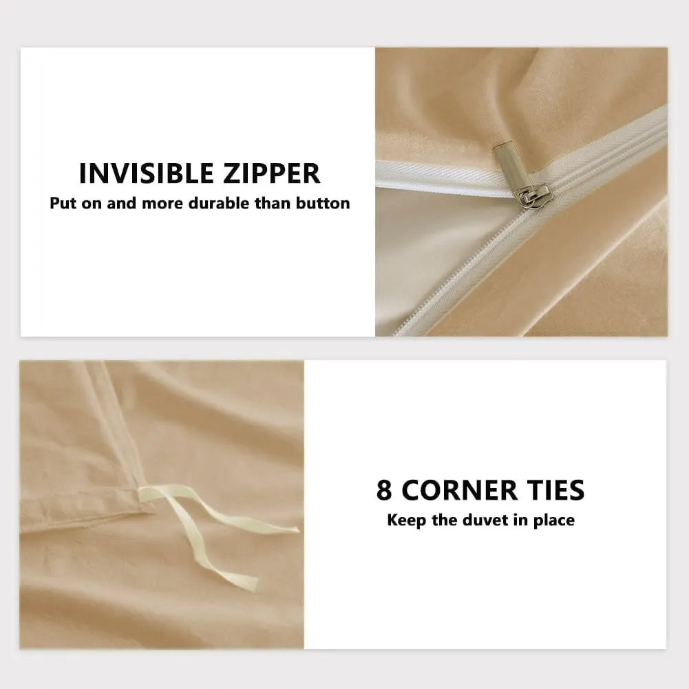 Hotel Soft Microfiber Duvet Cover Set-2000TC Quilt Cover Set & Pillowcases -1 Donna Cover Zipper Closure & 1 x Pillowcases-Breathable Bedding - Wrinkle, Fade, Stain Resistant(Camel Beige,Double) - Image 6