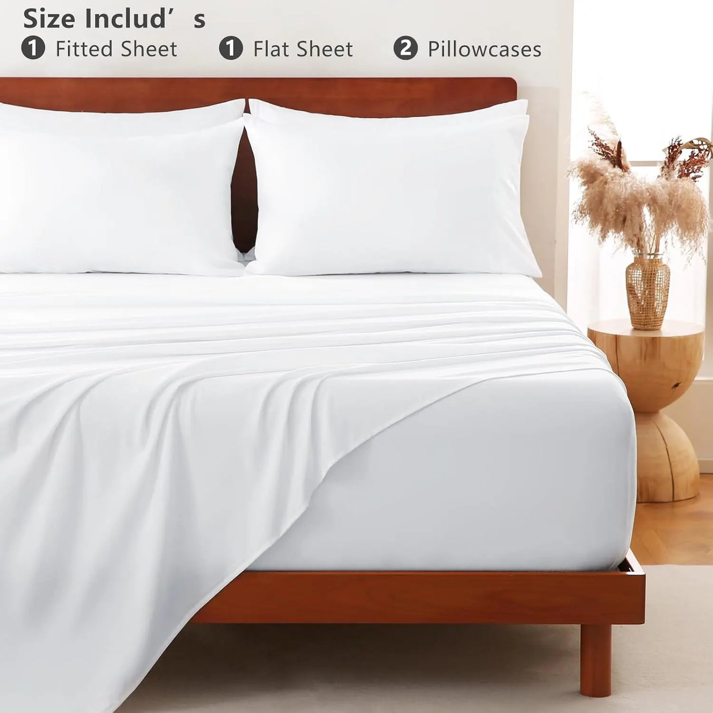 Hotel Soft Bed Sheet Set- Bedding Sheets & Pillowcases -Breathable Bedding - Wrinkle, Fade, Stain Resistant-Deep Pocket Flat Fitted Bed Sheet Set(Raw white,King) - Image 7
