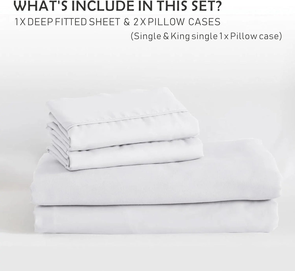 3 Piece Fitted Sheet Set- Fitted Sheet & Pillowcases -Breathable Bedding - Wrinkle, Fade, Stain Resistant- 40cm Deep Pocket Fitted Bed Sheet Set(White,King) - Image 7