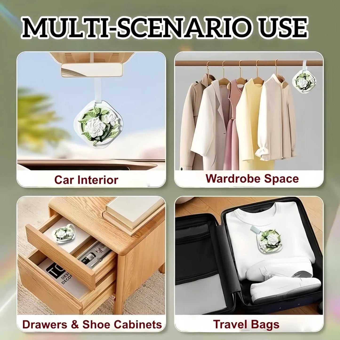 Moisture Absorber Bags & Scented Wardrobe Fresheners (9-Pack), Gardenia Scented Dehumidifier & Hanging Closet Sachets for Dampness & Odor Removal in Wardrobes, Cars & Bathrooms - Image 9