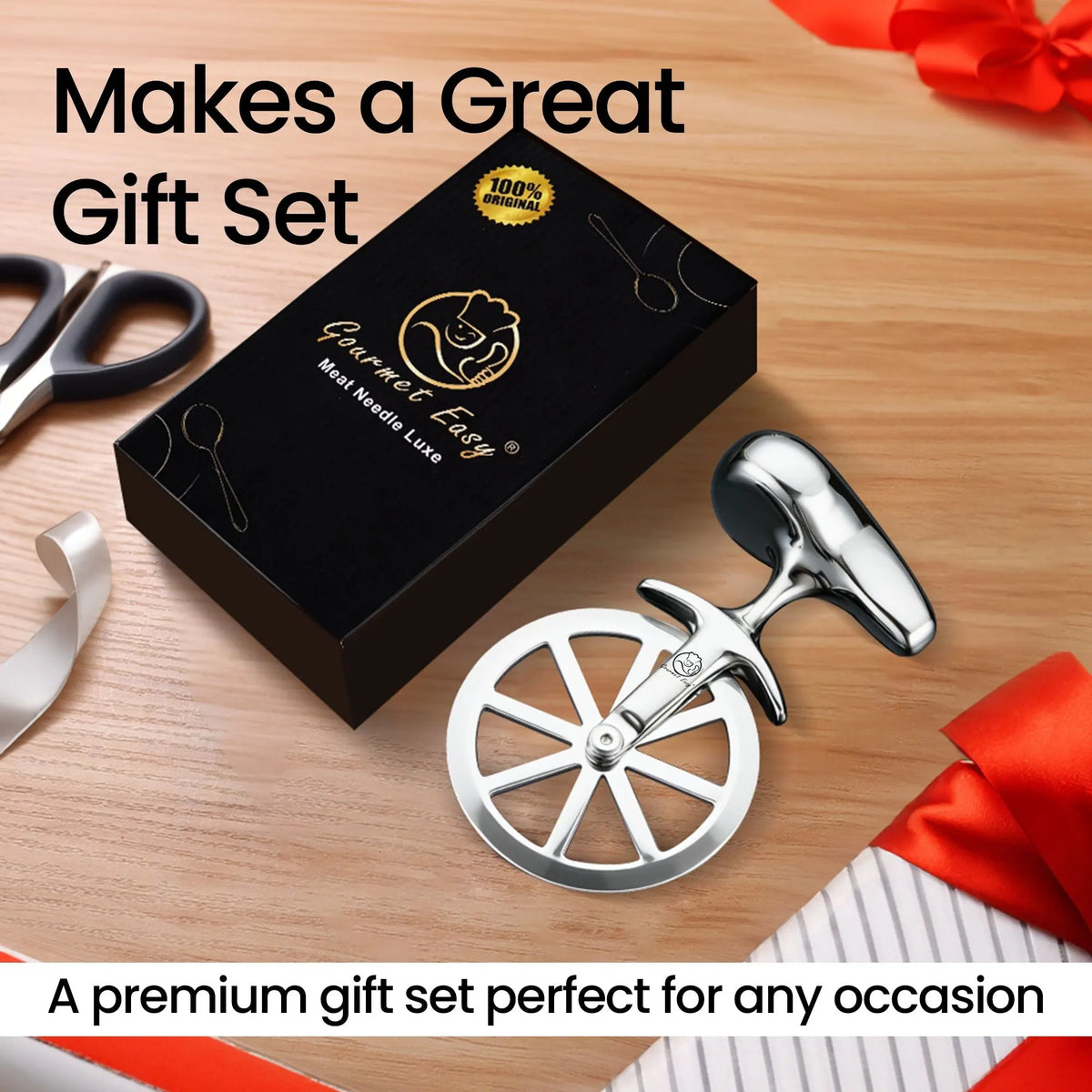 Gourmet Easy Pizza Cutter, Stainless Steel Ultra Sharp Pastry Cutter, No-Wobble, Easy to Clean - Image 6