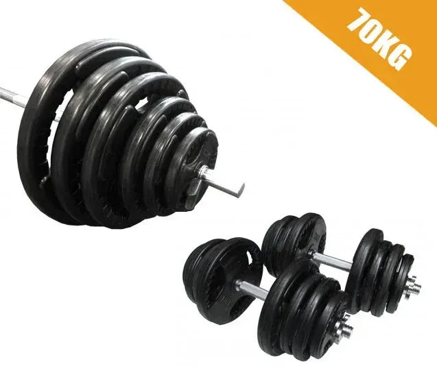 70kg Standard Hammertone Barbell/Dumbbell Weights Set - Image 3