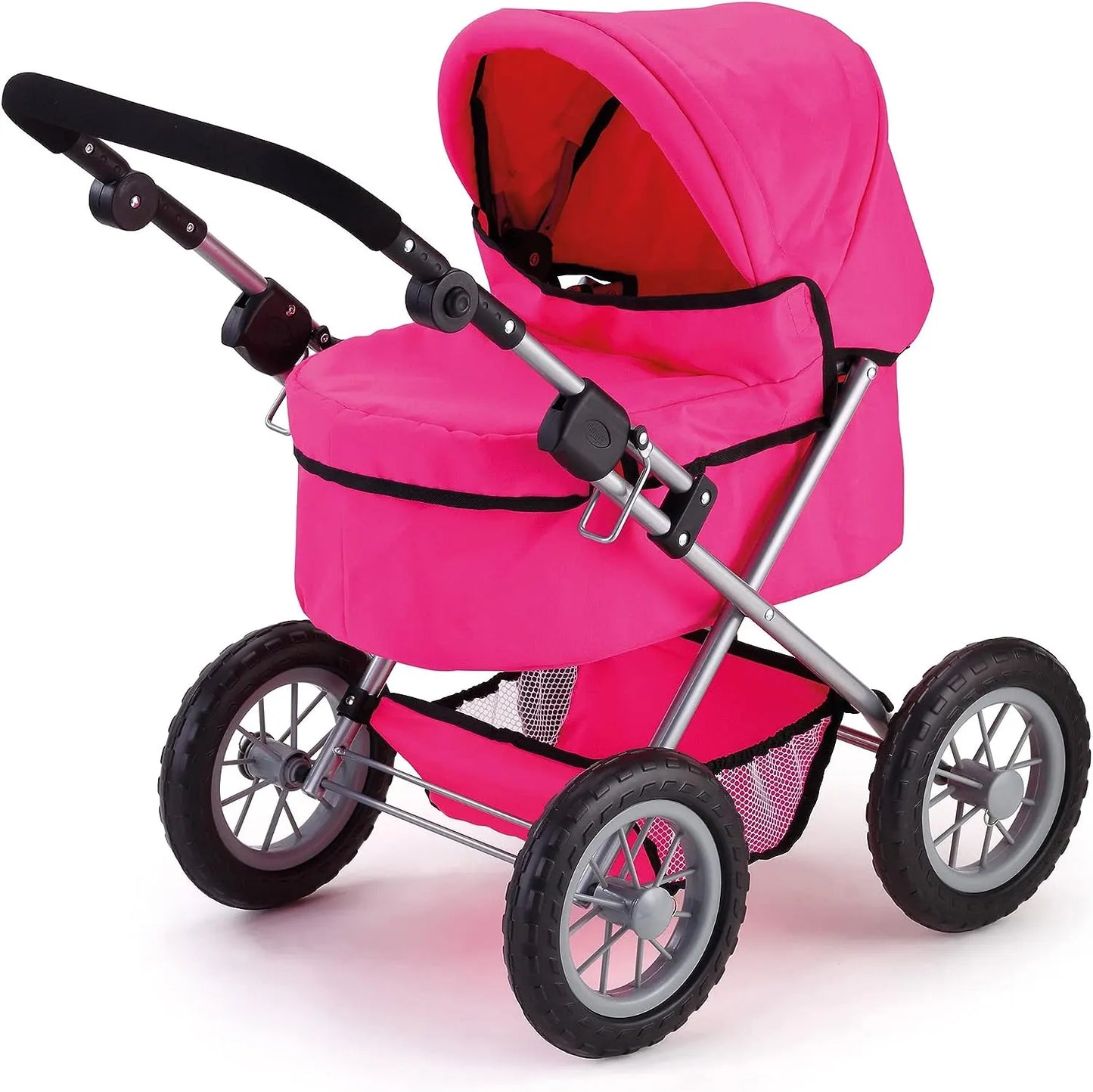 Foldable Dolls Pram with Height-Adjustable Handle and Shoulder Bag, Stable, Pink - Image 4