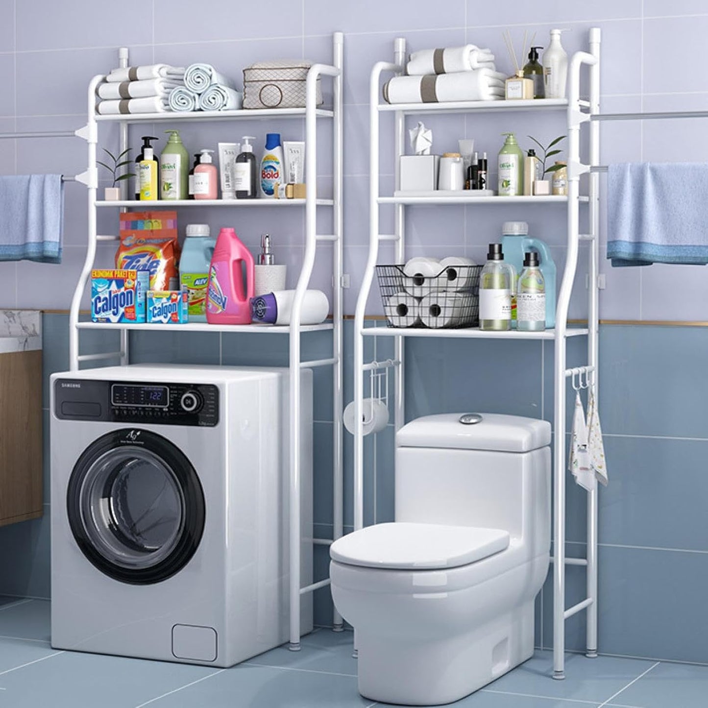 CARLA HOME 3-Tier Over The Toilet Storage Rack with Hooks & Paper Holder for Bathroom & Laundry Room - Image 6