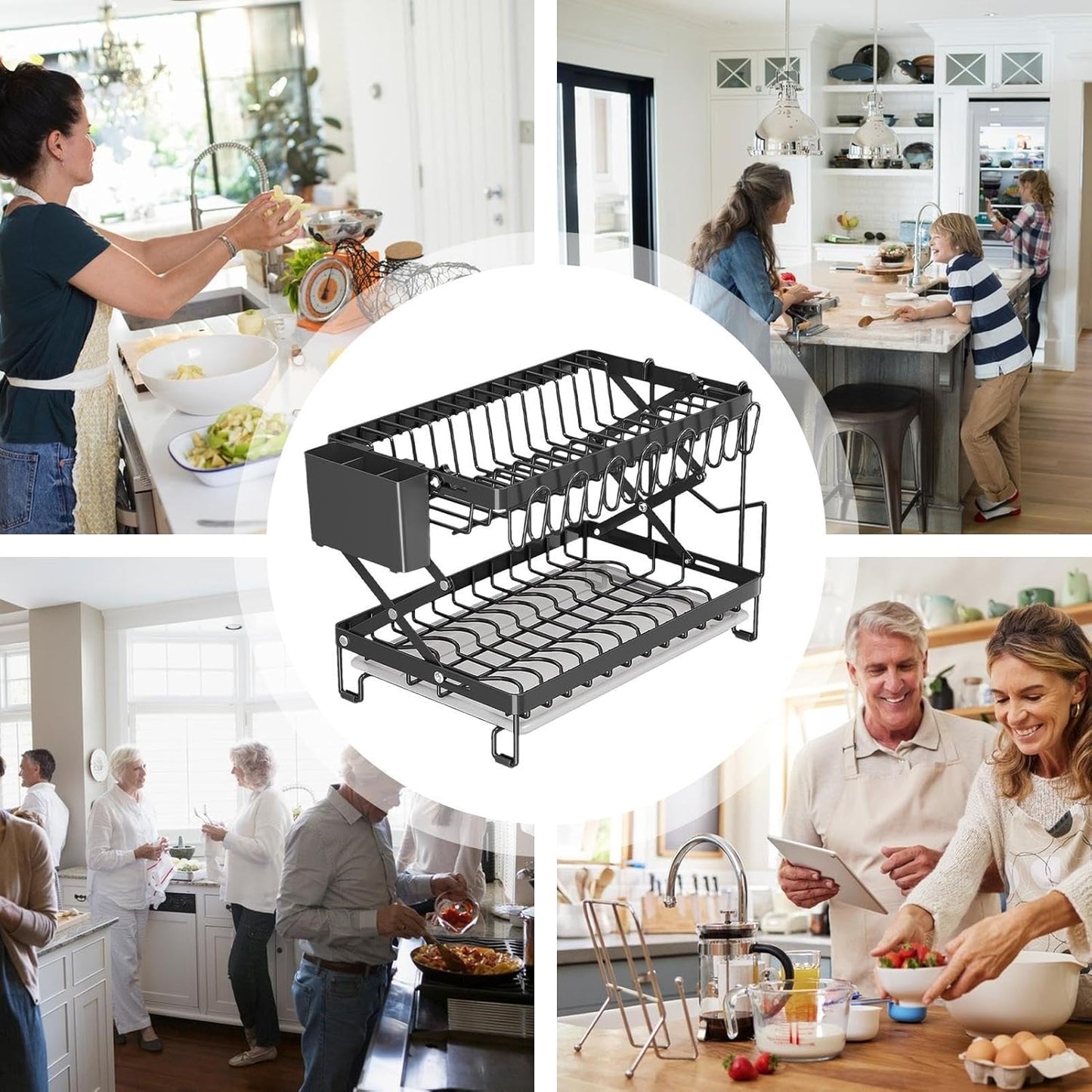 CARLA HOME 2-Tier Dish Drying Rack with Drainage Tray, Utensil Holder, Cup Hooks & Cutting Board Rack for Kitchen (Black) - Image 9