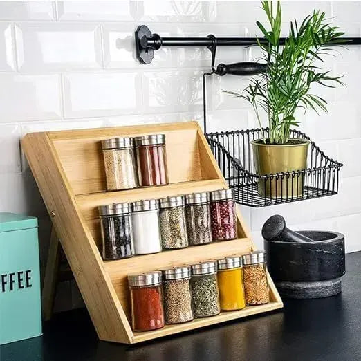 CARLA HOME 3 Tier Bamboo Spice Rack, Countertop Jar Organiser, Kitchen - Image 5