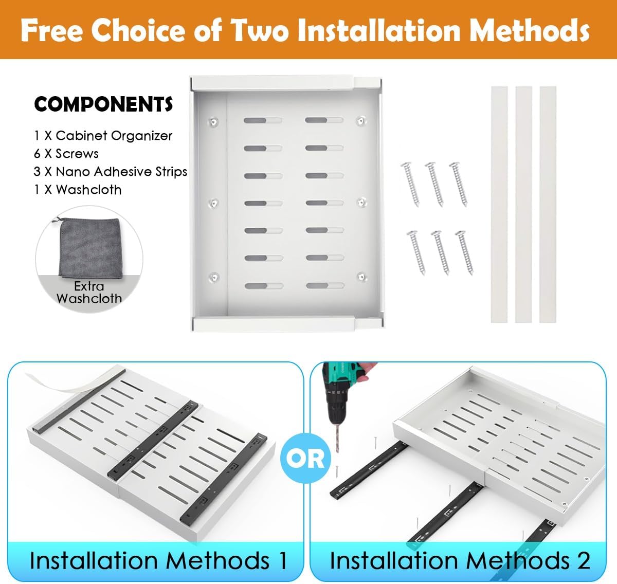CARLA HOME 2 Pack Pull Out Cabinet Organizer Expandable for Cabinets with Adjustable Slide Out Shelves and Easy Installation (White) - Image 8