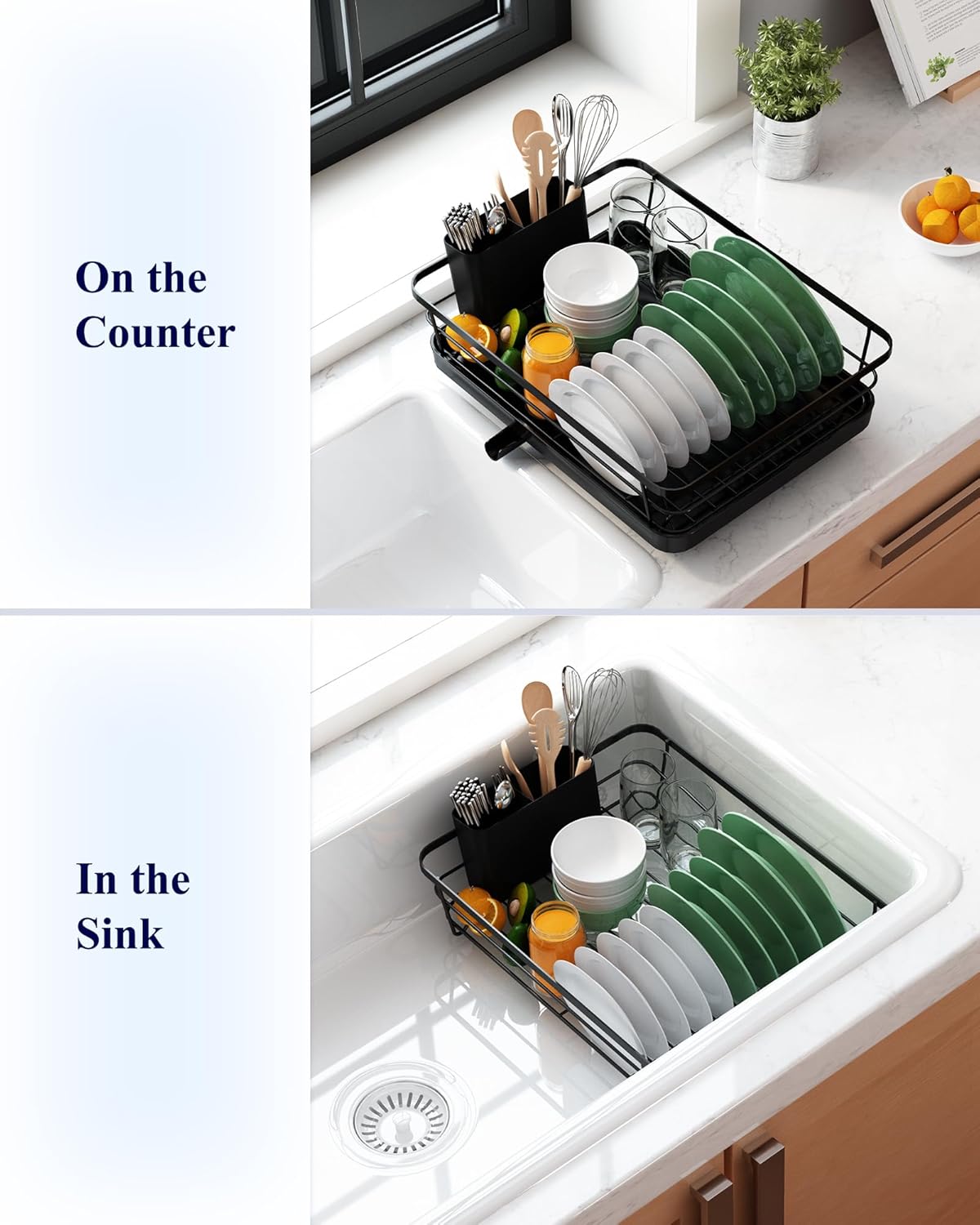 CARLA HOME Dish Drying Rack for Kitchen Counter with Removable Drip Tray, Utensil Holder and Cutlery Organizer - Image 9