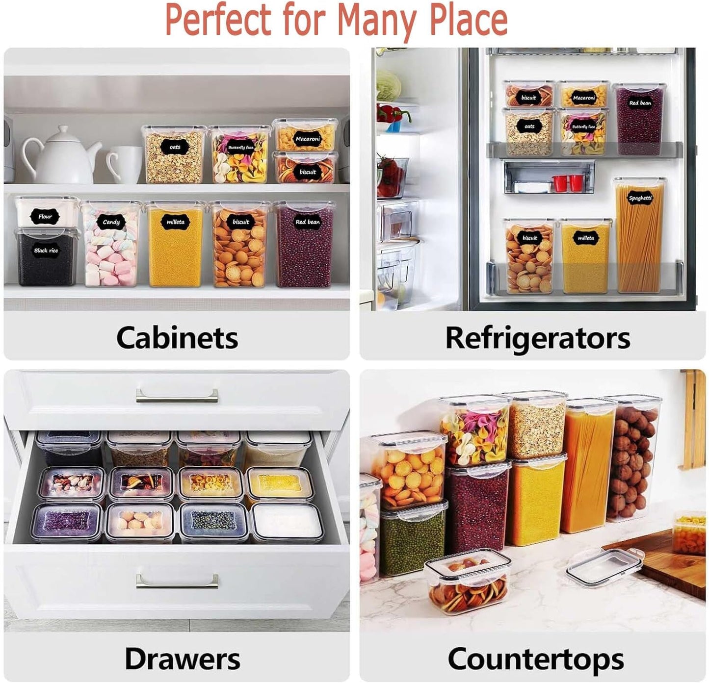 CARLA HOME 8 Piece Airtight Food Storage Containers Set with Lids & Labels for Kitchen Storage - Image 5