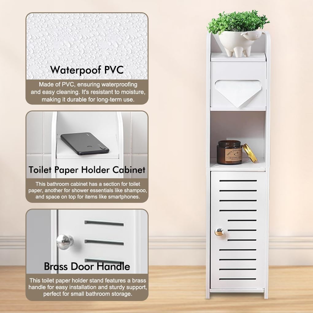 CARLA HOME Slim Bathroom Cabinet with Toilet Paper Holder for Toilet or Laundry Room - Image 7