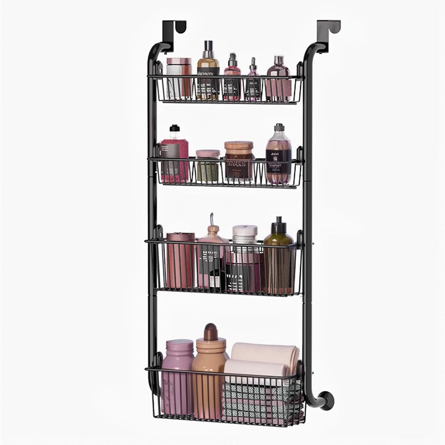 CARLA HOME 4-Tier Over the Door Organizer Heavy-Duty Metal Pantry Rack with Hanging Baskets for Home Kitchen Storage & Bathroom Door Organization - Image 9