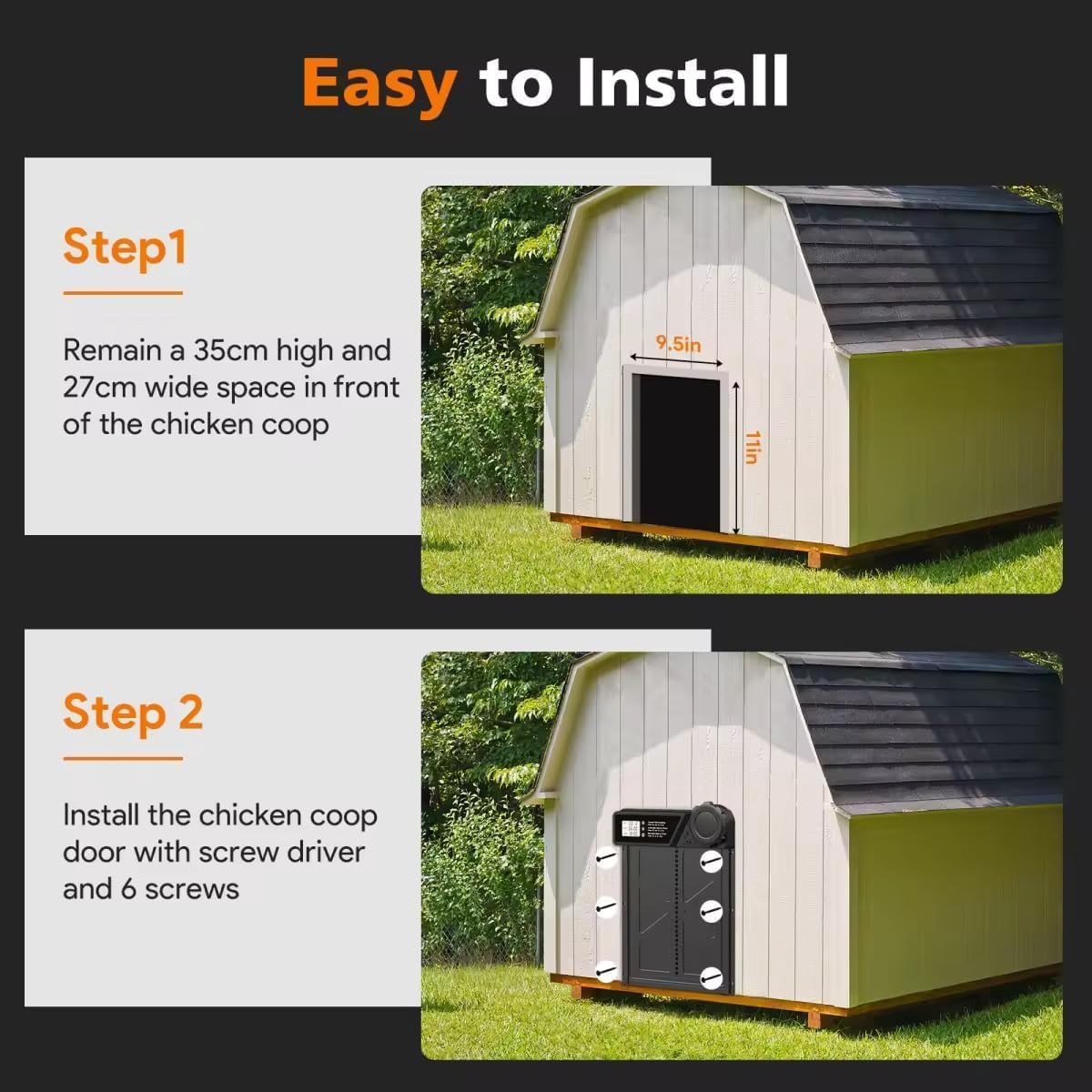 CARLA HOME Solar Automatic Chicken Coop Door with Timer, Light Sensor, Remote Control, Anti-Pinch, LED Screen & USB Charging - Image 9