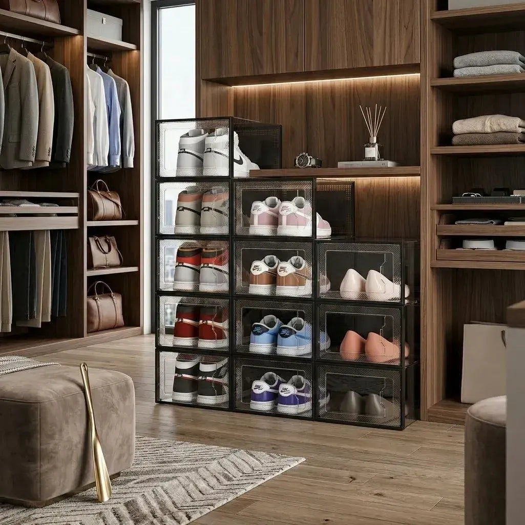 CARLA HOME 12-Pack Clear Stackable Shoe Storage Boxes - Black - Shoe Box Storage - Image 9
