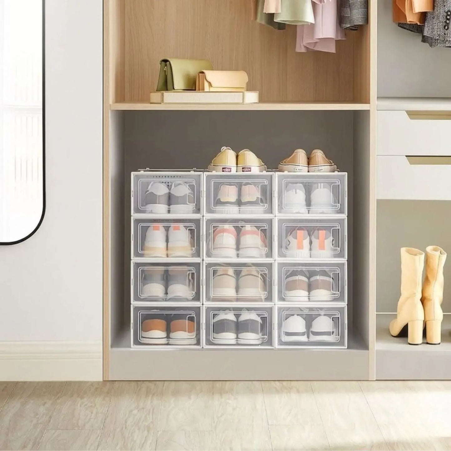 CARLA HOME 12-Pack Clear Stackable Shoe Storage Boxes - White - Shoe Box Storage - Image 9