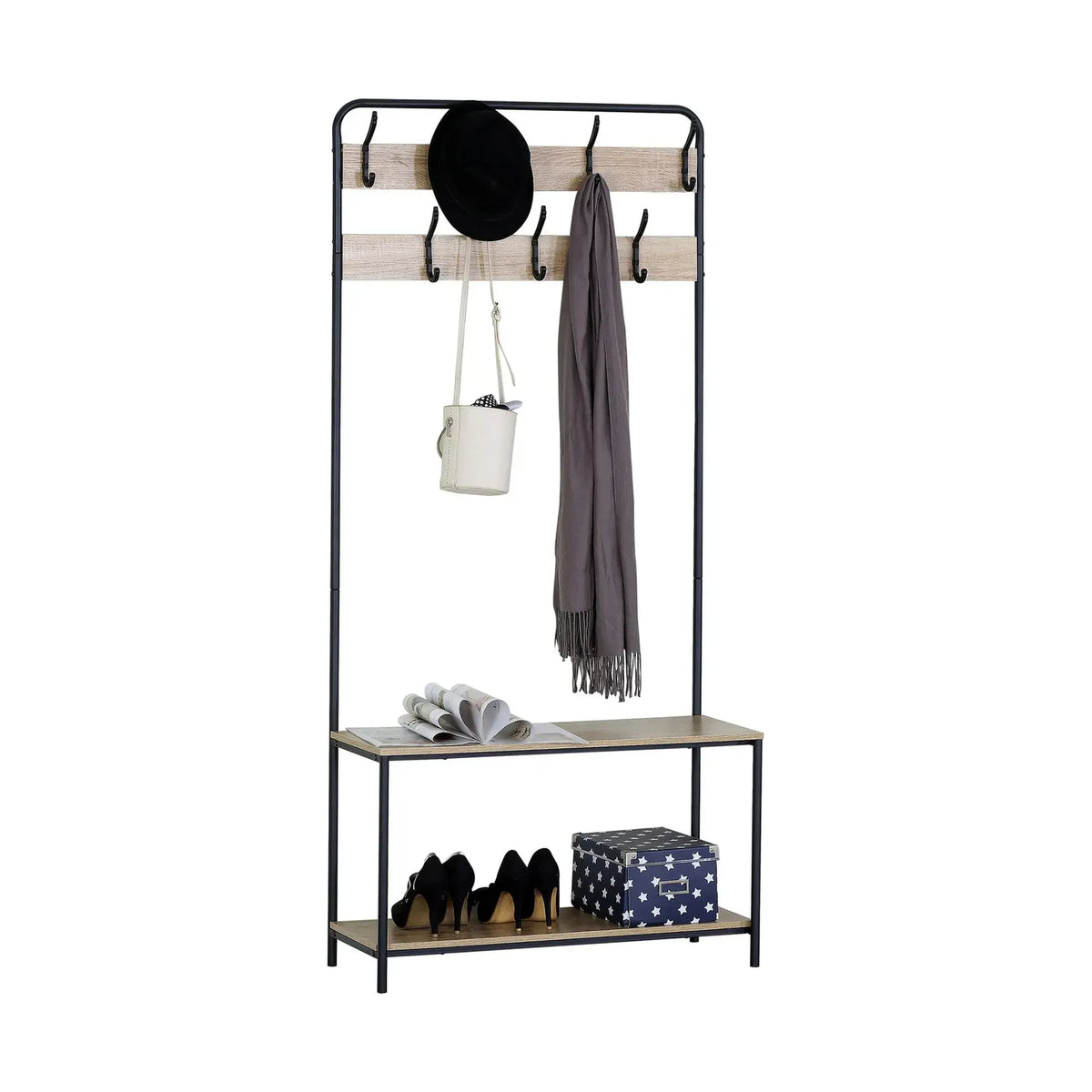 CARLA HOME Hall Tree Coat Rack with Bench - 8 Hooks - Brown - Rustic - Garment Rack - Image 9
