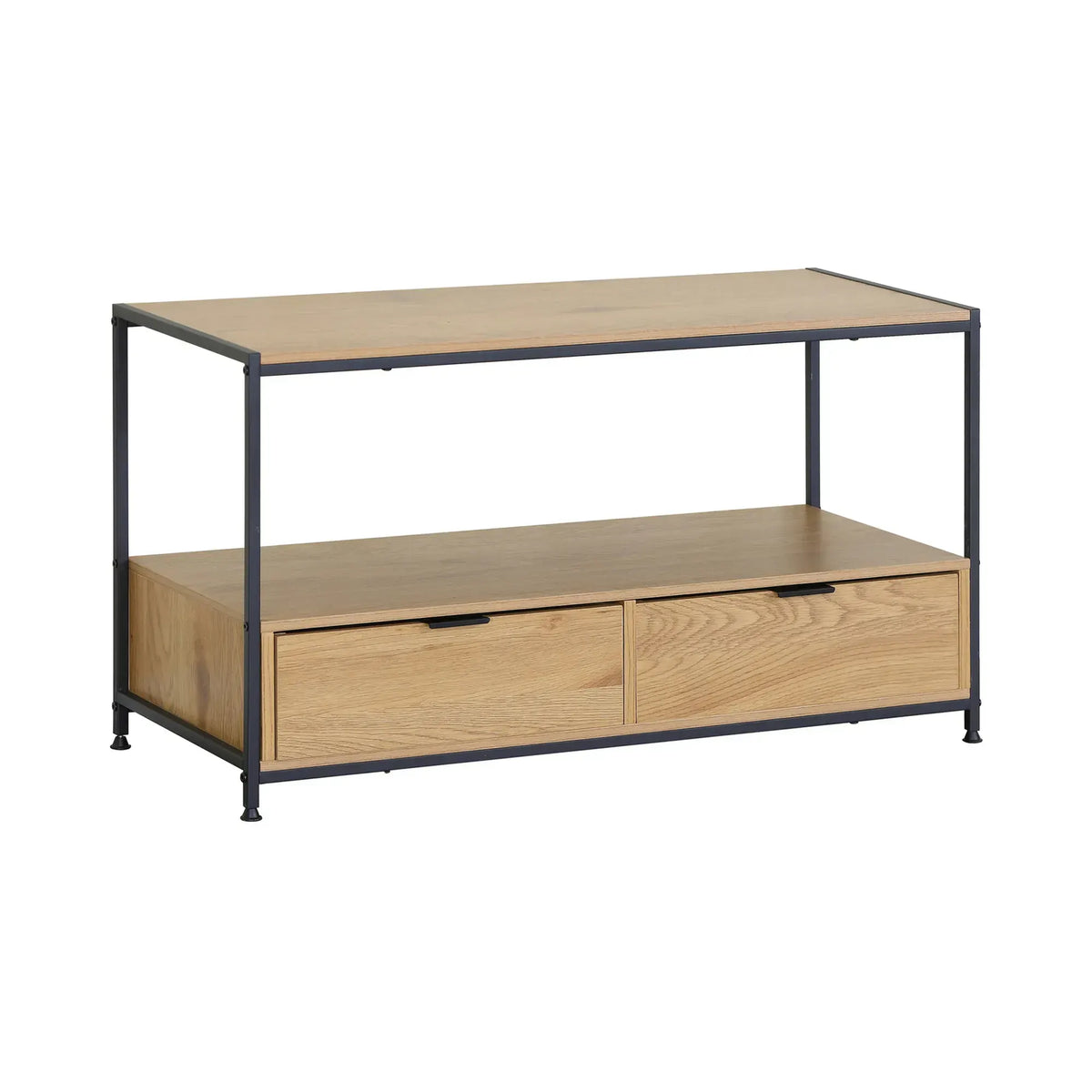 CARLA HOME Coffee Table with 2 Drawers - Open Shelf - Brown - Rustic - Steel - Living Room Bedroom - Image 9