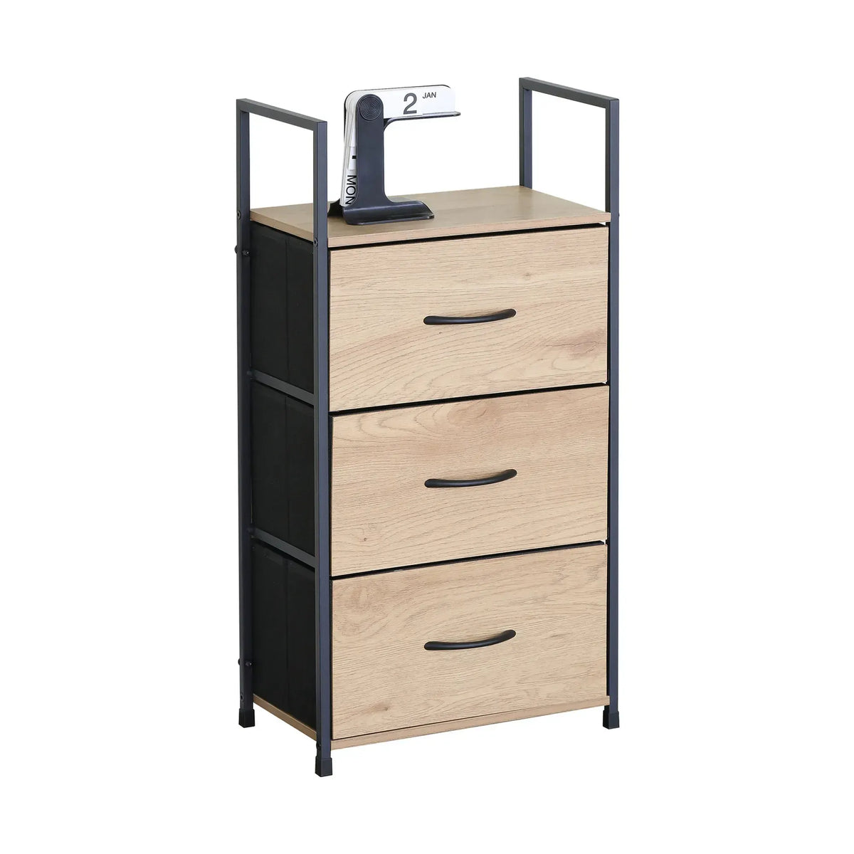 CARLA HOME 3 Drawer Tallboy Storage Cabinet - Brown - Rustic - Steel - Chest Drawers Tallboy - Image 9
