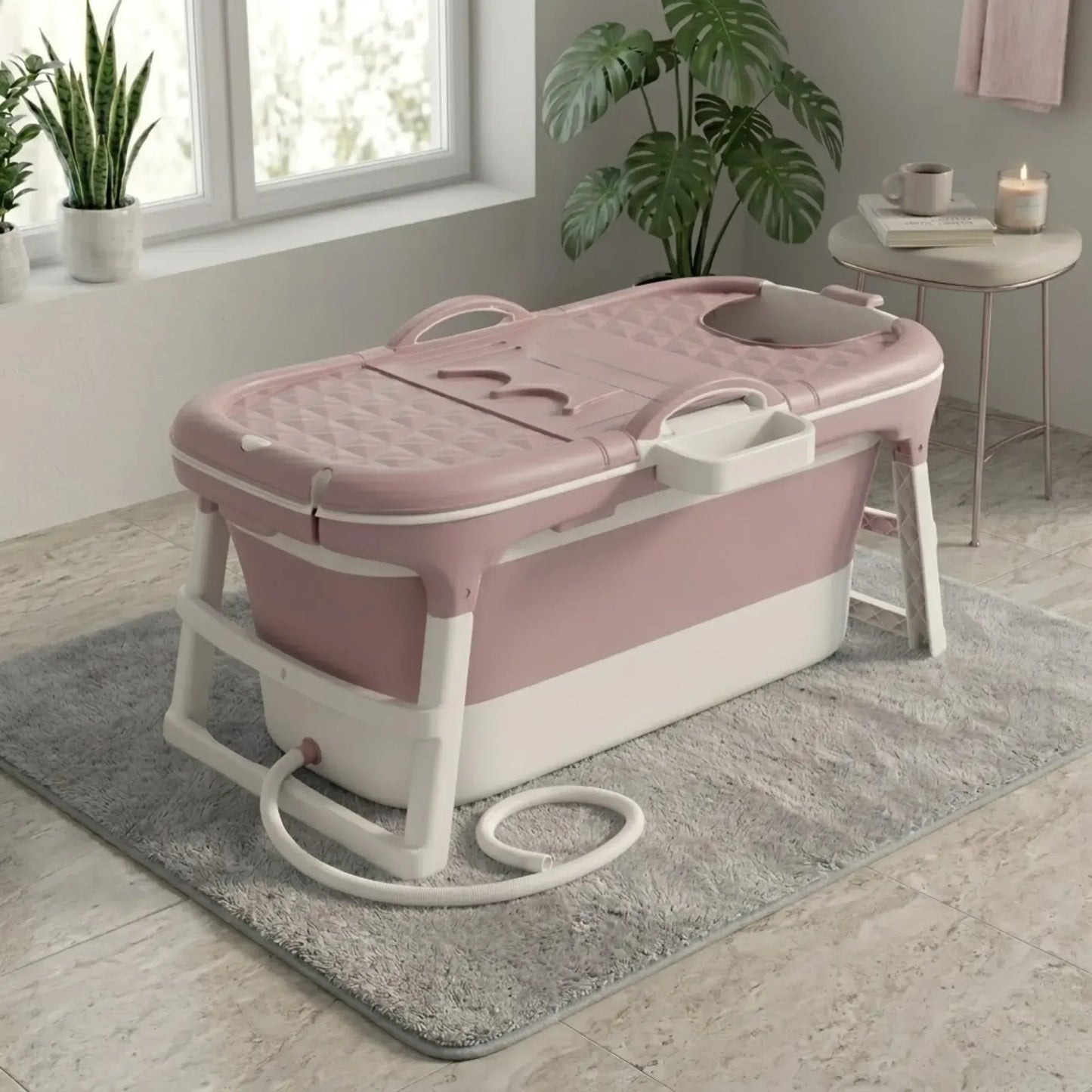 CARLA HOME Foldable Bathtub Adult - Collapsible Soaking Tub - Pink - Folding Bathub - Image 9