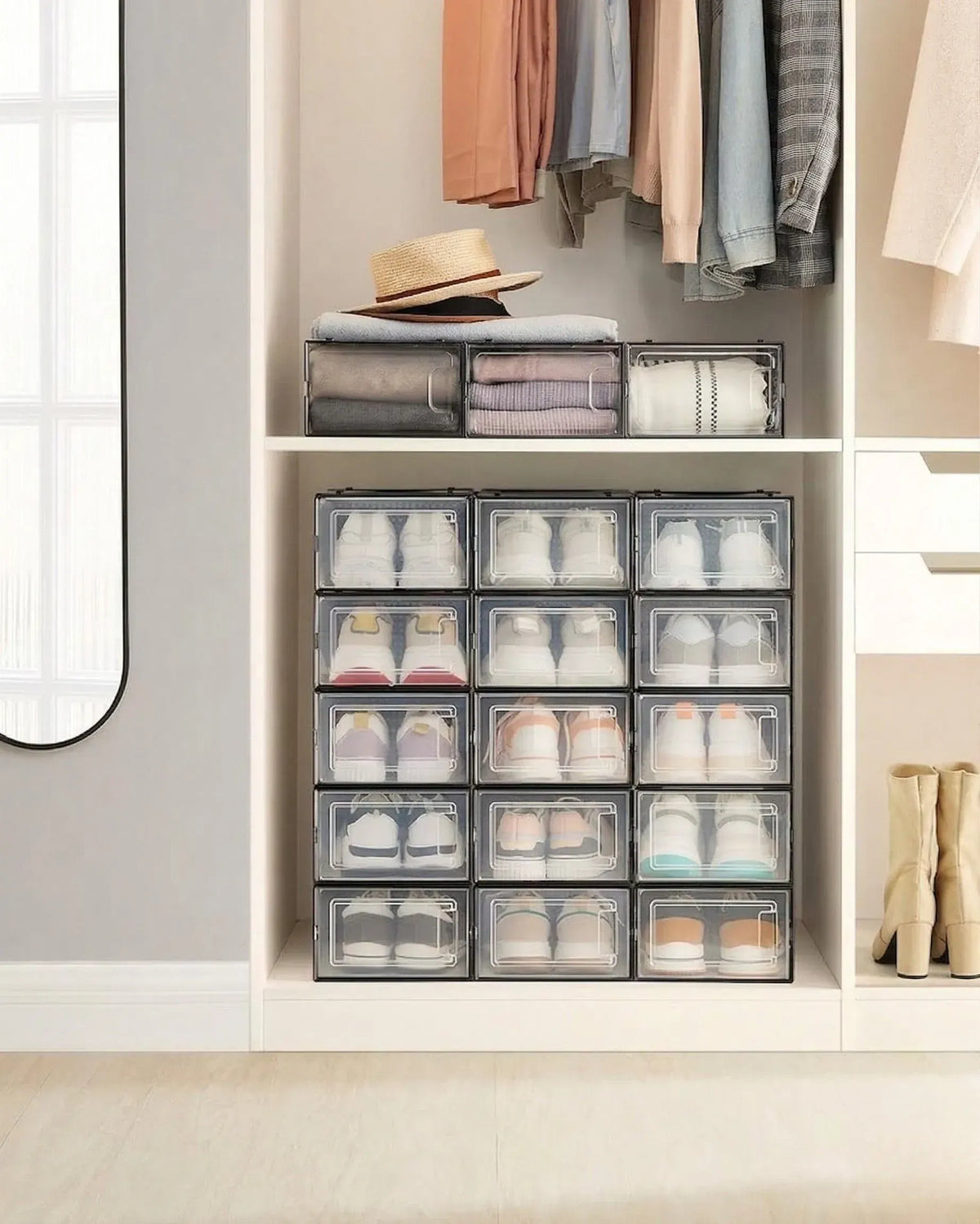 CARLA HOME 18-Pack Shoe Storage Boxes - Clear Stackable - Black - Shoe Box Storage - Image 9