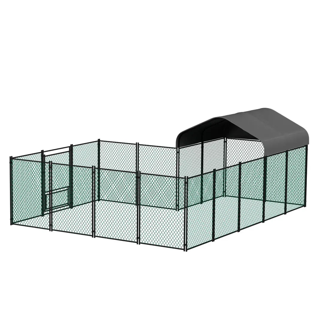 Chicken Run Coop 304.8 x 396.24 cm Covered Poultry Rabbit Hen Cage with Feeding Door - Image 9
