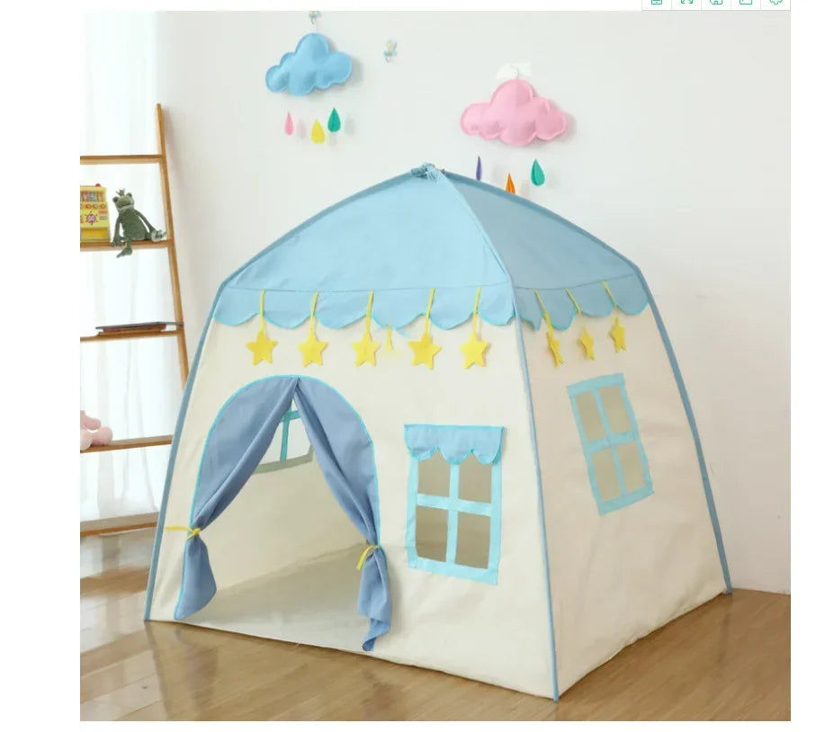130CM Portable Kids Castle Tent Large Blue - Image 2