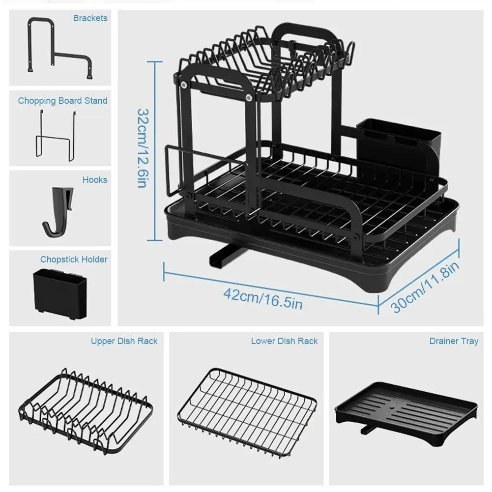 2 Tier Dish Drainer Rack with Drain Basket - Image 6
