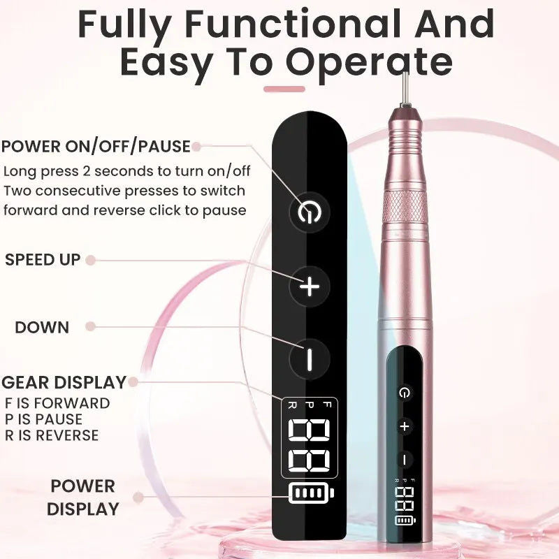 35000RPM Cordless Nail Drill Kit LED Pink - Image 6