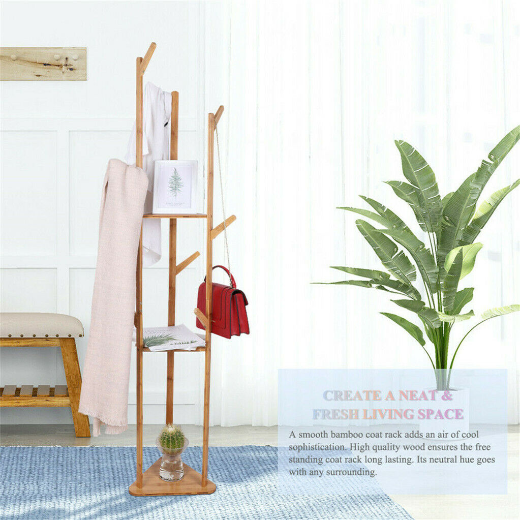 Bamboo Coat Rack Stand with Umbrella Holder - Hanging Storage - Image 9