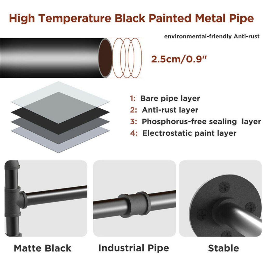 Industrial Iron Pipe Clothes Rail Vintage Wall Shelf - Image 9