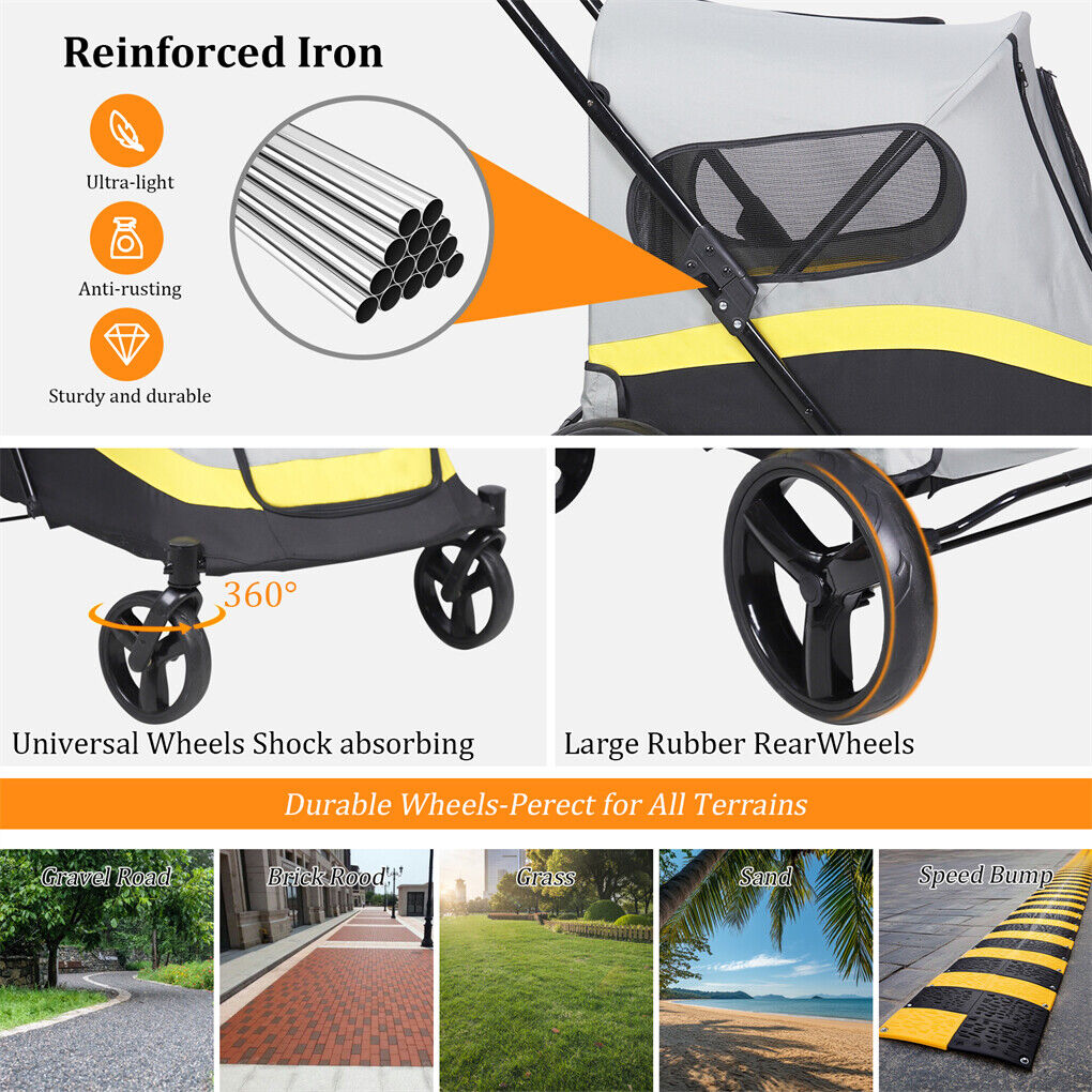 Dog Stroller w/ Rain Cover Foldable Pet Cart - Image 9