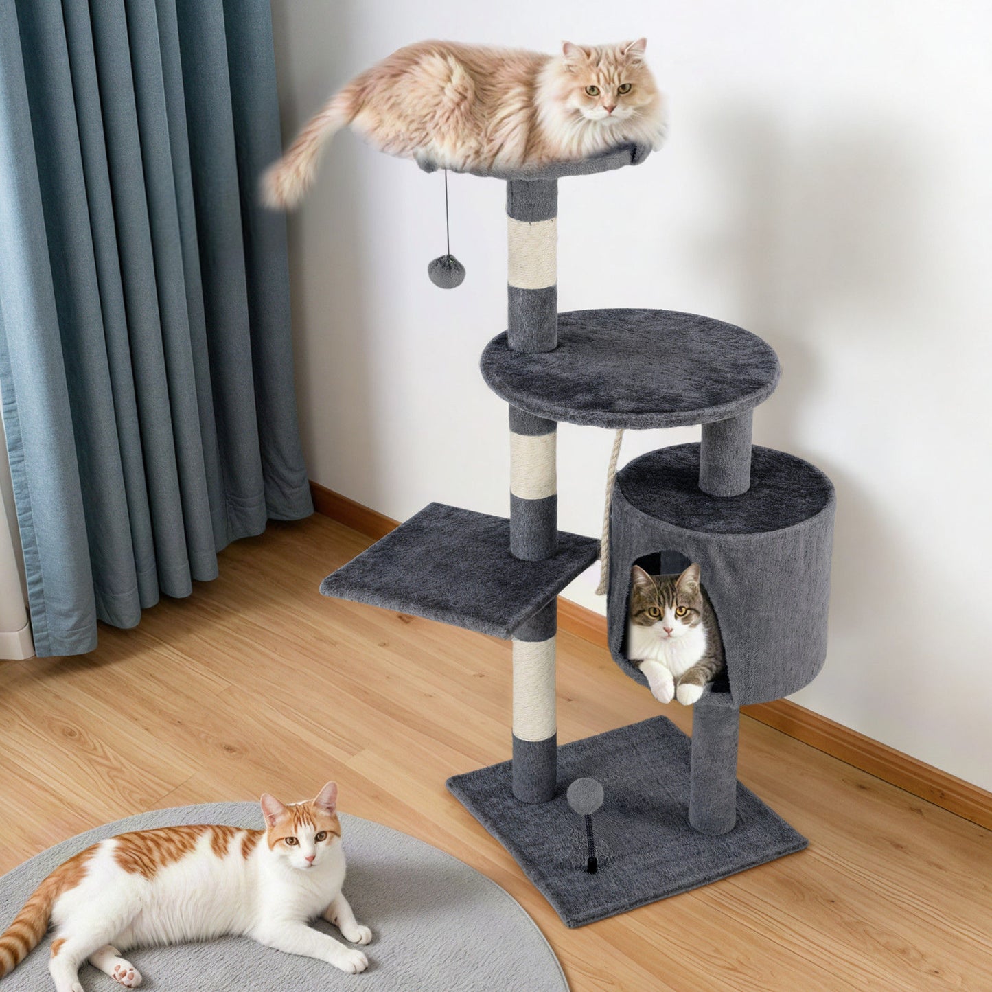 Cat Tower Tree Scratching Post Dark Grey Condo 112cm - Image 7