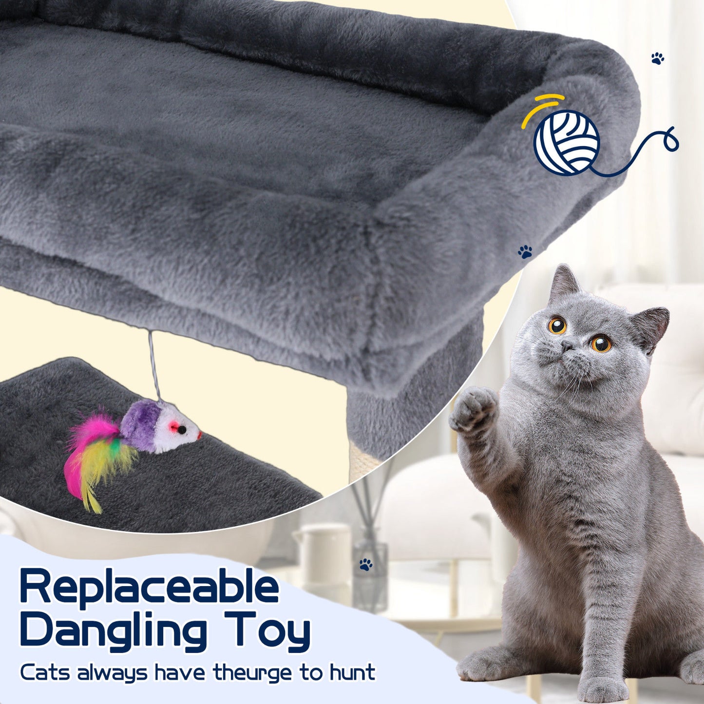 Cat Tower Tree Condo Scratching Post Dark Grey 142cm - Image 8