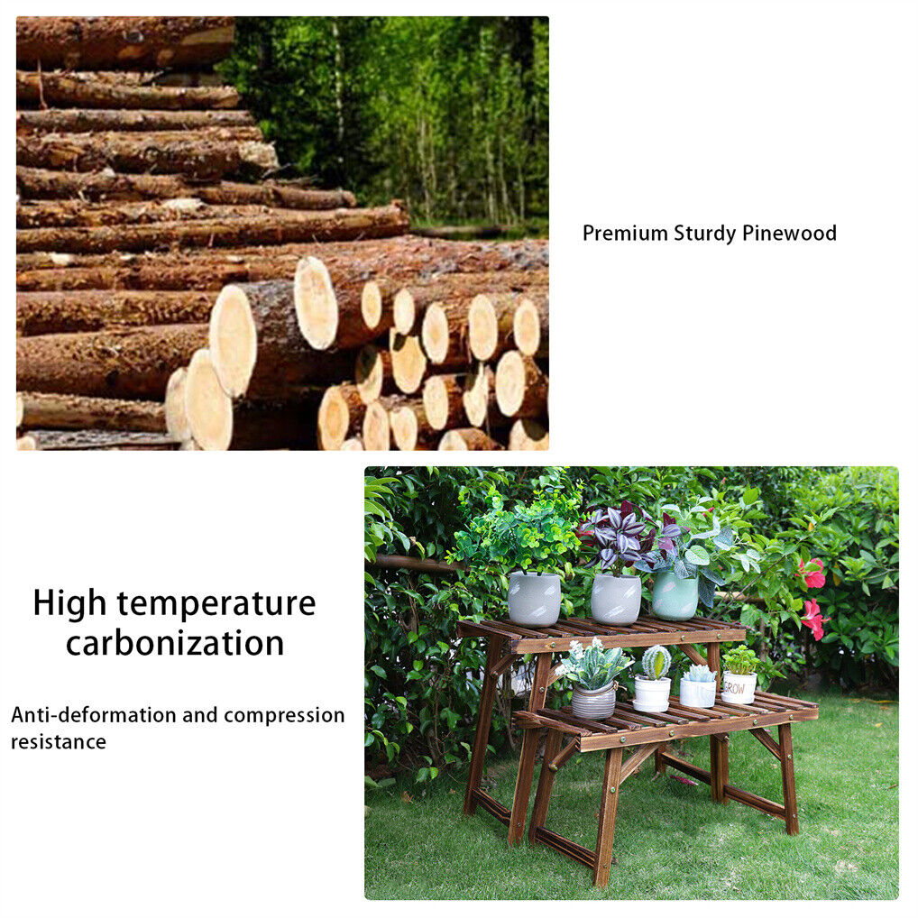 Pine Wood 3pcs Plant Stand Ladder Garden Flower Display - Image 9