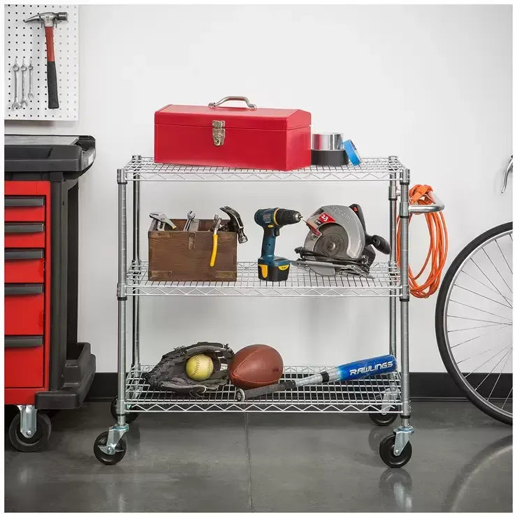 3 Tier Silver Storage Cart with 362.87kg Capacity - Image 3