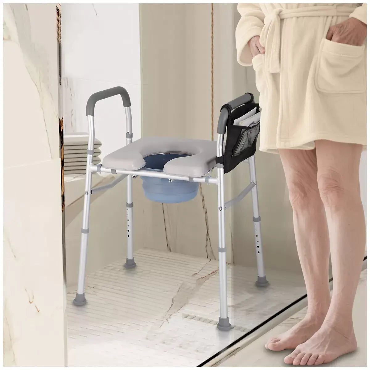 White Heavy Duty Bedside Commode, Raised Toilet Seat, Shower Chair, Adjustable Height 75.5-88cm - Image 8