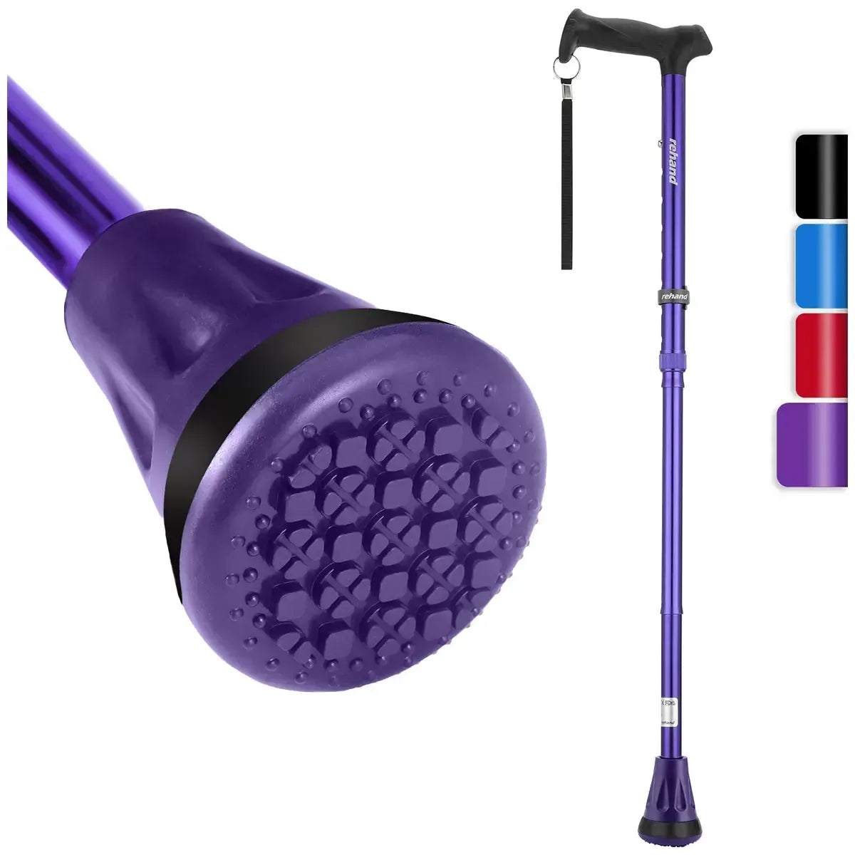 Adjustable Purple Walking Stick with Folding Design and Shock Absorbing Tip - Image 2